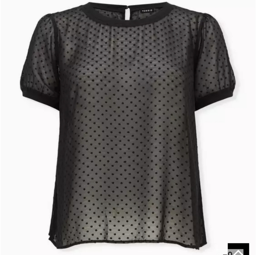 Crinkle Chiffon Rib Trim Top